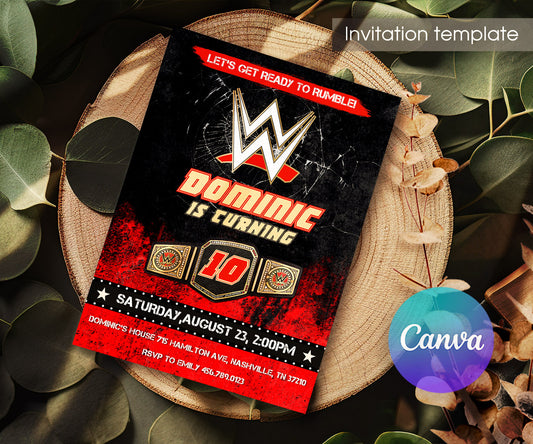 Wrestling WWE WrestleMania customizable invitation template | Share or Print | boy | QG072