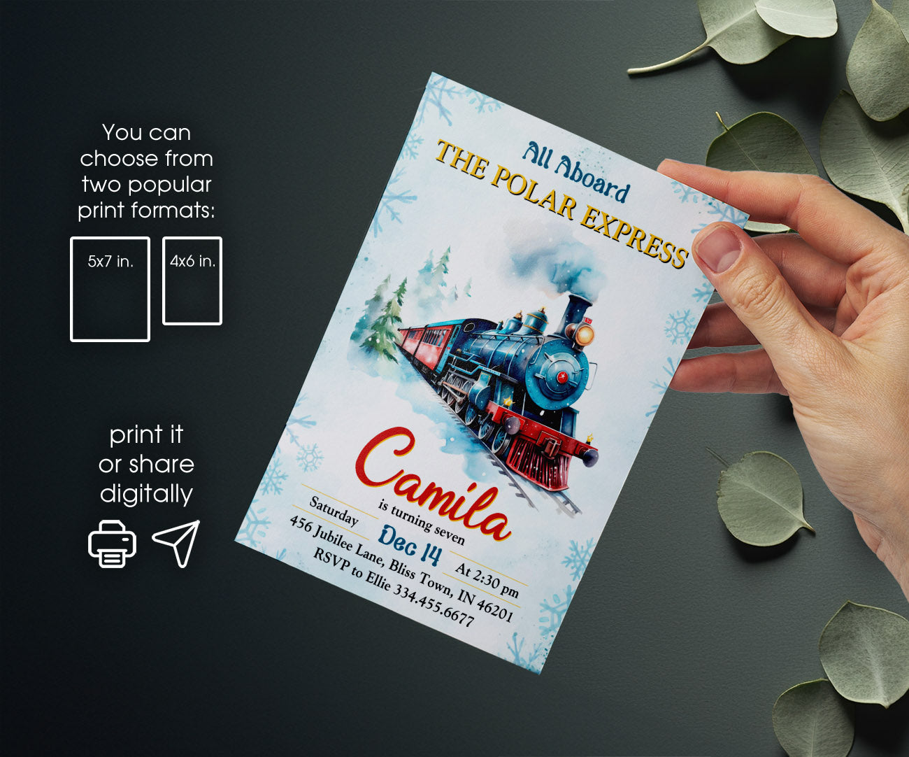 The Polar Express Christmass Train customizable invitation template | Share or Print | QE896