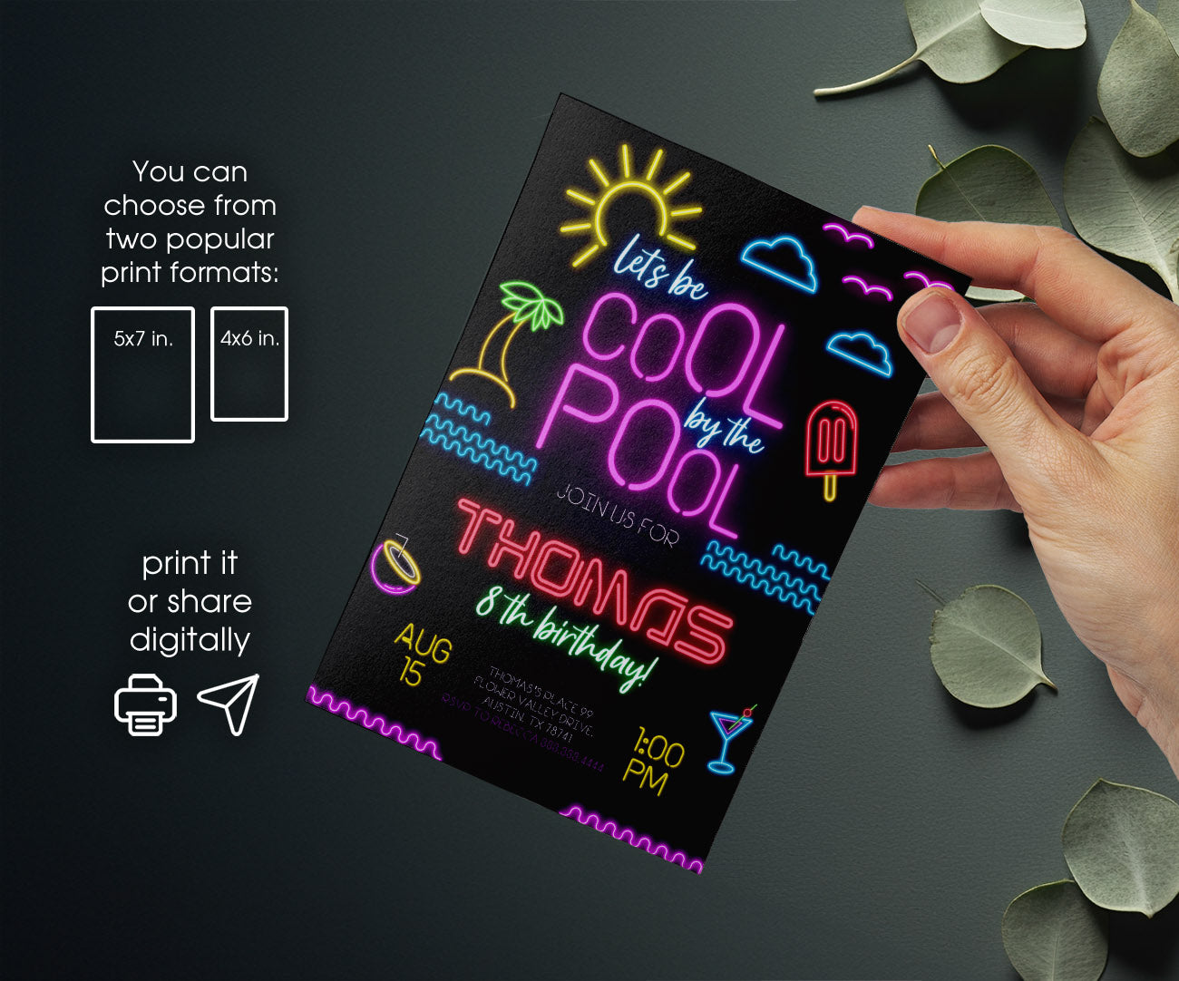 Pool Party customizable invitation template | Share or Print | boy | SW484