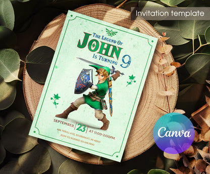 Legend of Zelda Gamer customizable invitation template | Share or Print | NS532