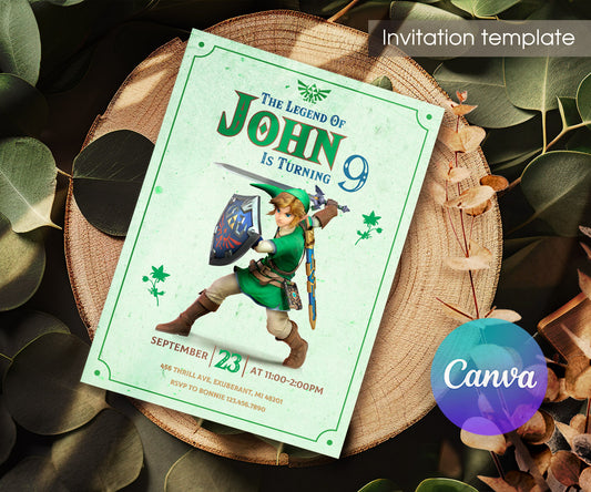 Legend of Zelda Gamer customizable invitation template | Share or Print | NS532