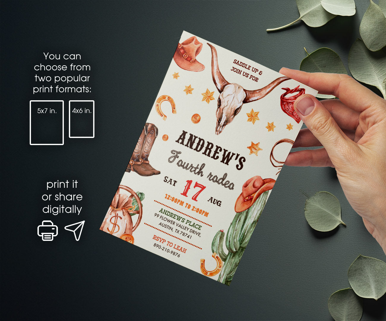 Cowboy Rodeo customizable invitation template | Share or Print | boy | UI155