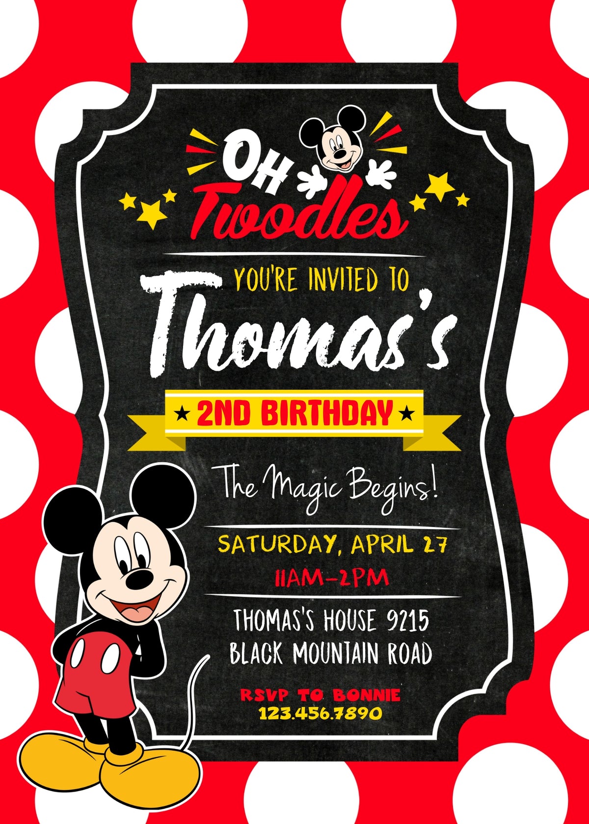 Mickey Mouse 2nd Birthday customizable invitation template | Share or Print | ZP058