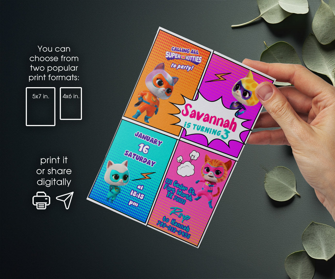 SuperKitties customizable invitation template | Share or Print | DS919