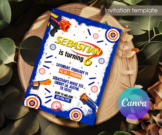 NERF Dart Wars customizable invitation template | Share or Print | boy | XF046