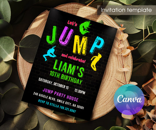 Trampoline Jump Party customizable invitation template | Share or Print | XJ523