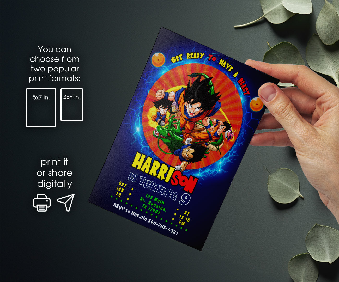 Dragon Ball Z Anime customizable invitation template | Share or Print | boy | SN448