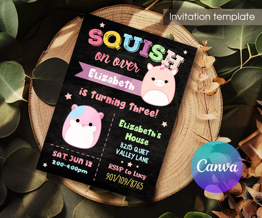 Squishmallows customizable invitation template | Share or Print | WM456
