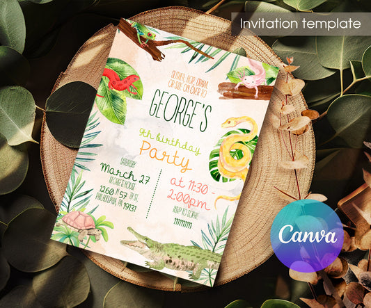 Reptile Lizard Snake customizable invitation template | Share or Print | UX208