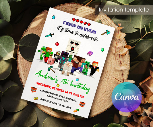 Minecraft Gamer customizable invitation template | Share or Print | AT391
