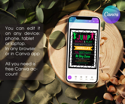 Trampoline Jump Party customizable invitation template | Share or Print | QR760