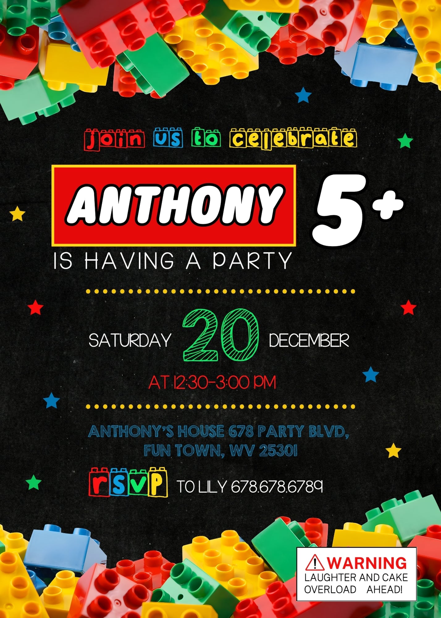 Lego customizable invitation template | Share or Print | MB804