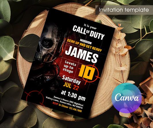 Call of Duty Gamer customizable invitation template | Share or Print | boy | AU578