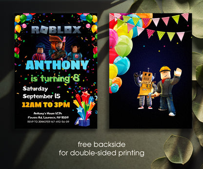 Roblox Gamer customizable invitation template | Share or Print | HP365