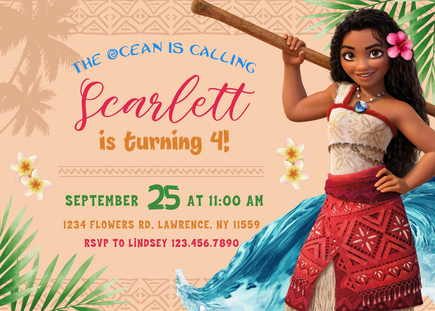 Moana Princess customizable invitation template | Share or Print | girl | QX188