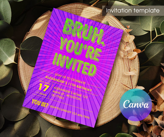 Bruh Birthday customizable invitation template | Share or Print | boy | DZ365