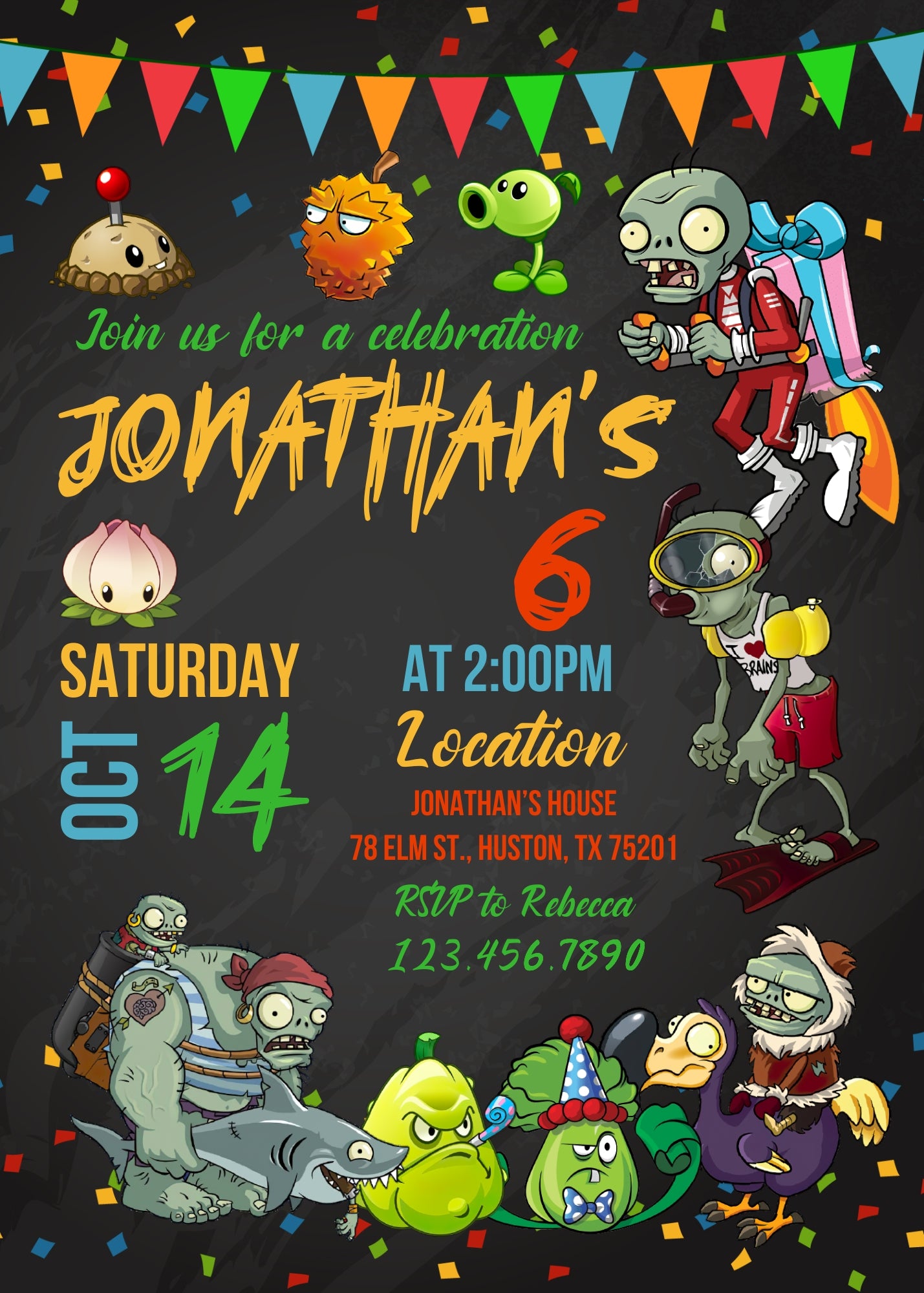 Plans vs Zombies Halloween customizable invitation template | Share or Print | MC004