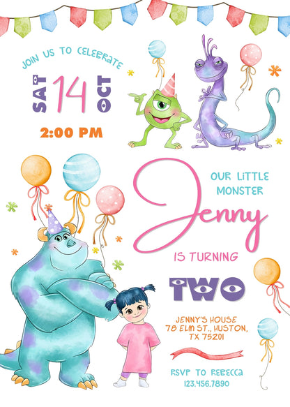 Monsters, Inc. customizable invitation template | Share or Print | NZ001