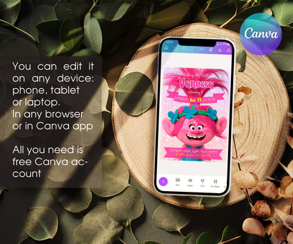 Trolls Poppy customizable invitation template | Share or Print | NE504