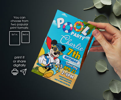 Mickey Mouse Pool Party customizable invitation template | Share or Print | DW803