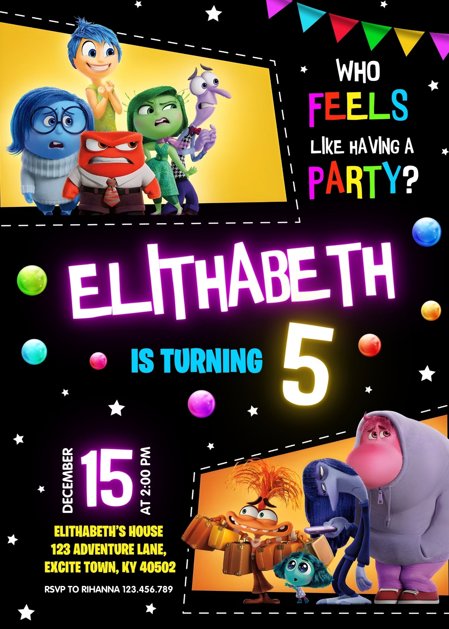 Inside Out 2 customizable invitation template | Share or Print | DE581