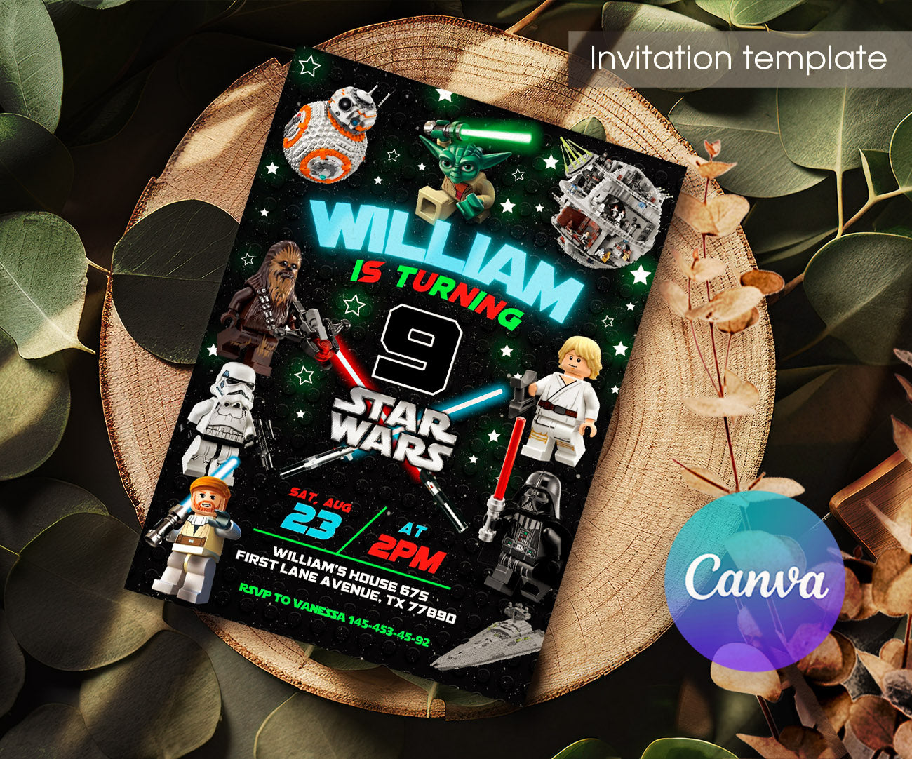Star Wars Darth Vader Lego Minifigures customizable invitation template | Share or Print | ZO928