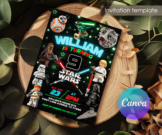 Star Wars Darth Vader Lego Minifigures customizable invitation template | Share or Print | ZO928