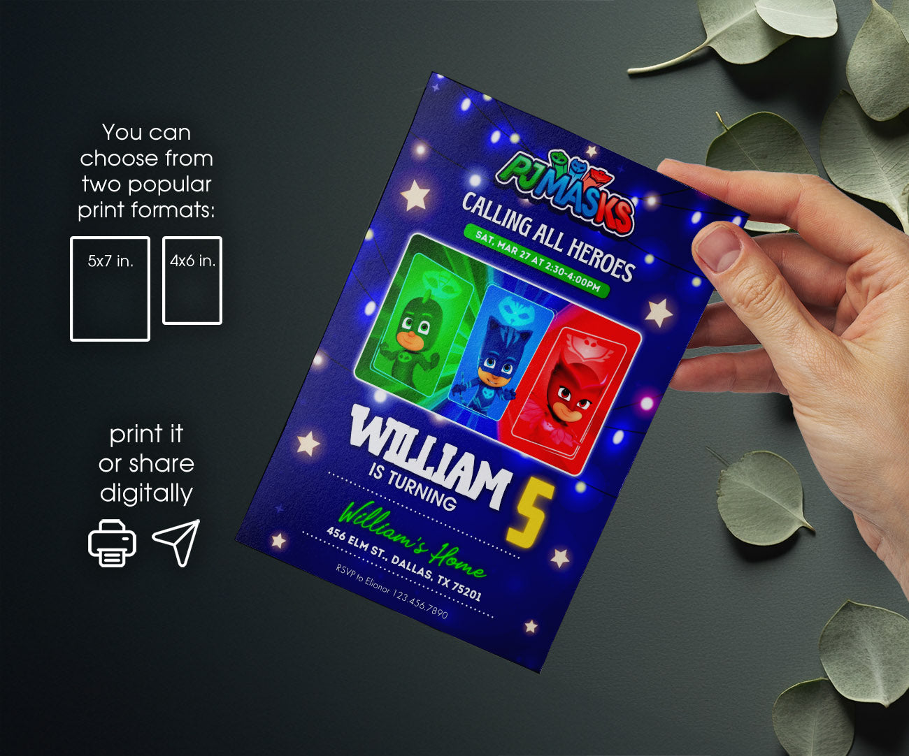 PJ Masks customizable invitation template | Share or Print | ND225