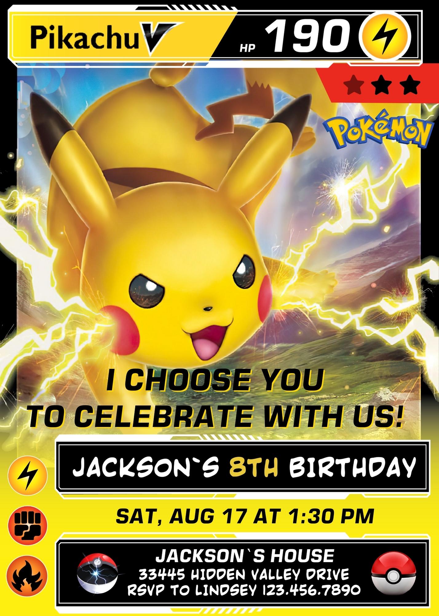 Pokemon Pikachu customizable invitation template | Share or Print | AU252
