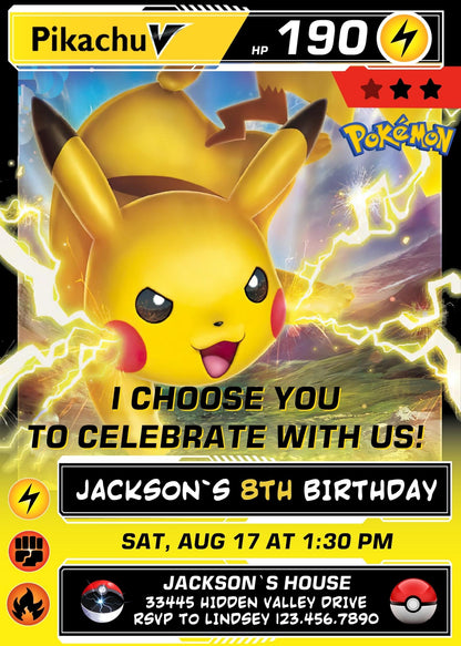 Pokemon Pikachu customizable invitation template | Share or Print | AU252