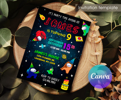 Among Us Gamer customizable invitation template | Share or Print | WF247