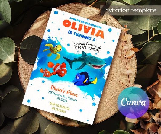 Finding Nemo customizable invitation template | Share or Print | SV353