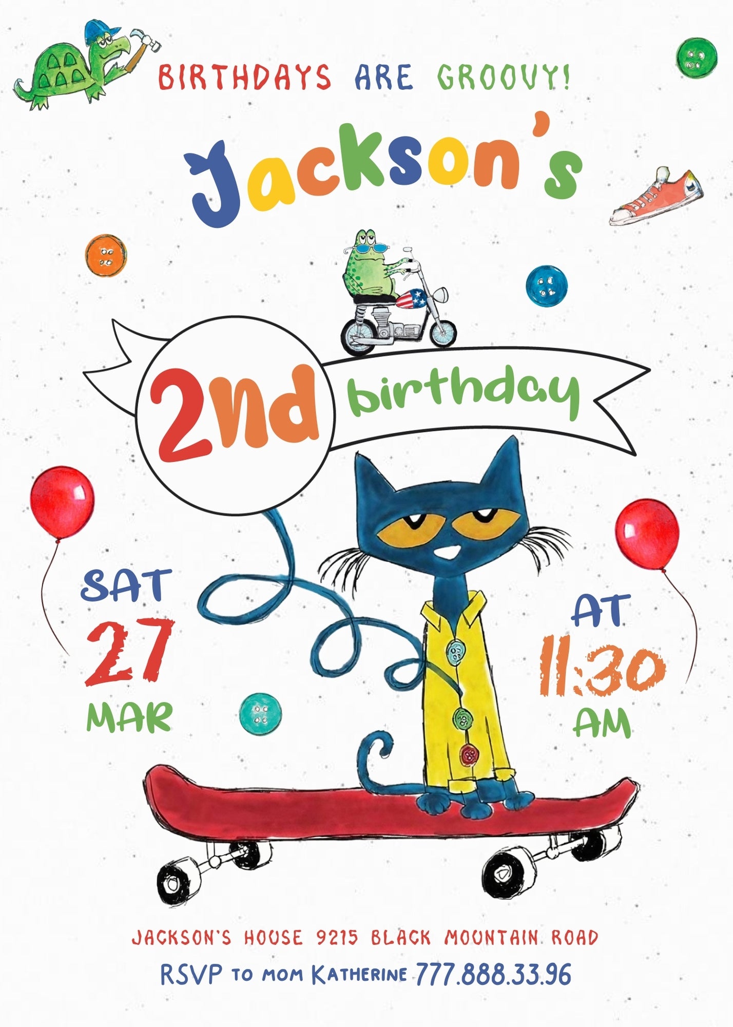 Pete the Cat customizable invitation template | Share or Print | VK019