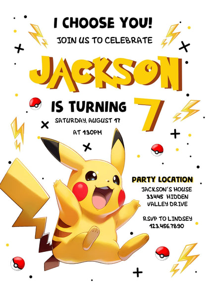 Pokemon Pikachu customizable invitation template | Share or Print | EB772