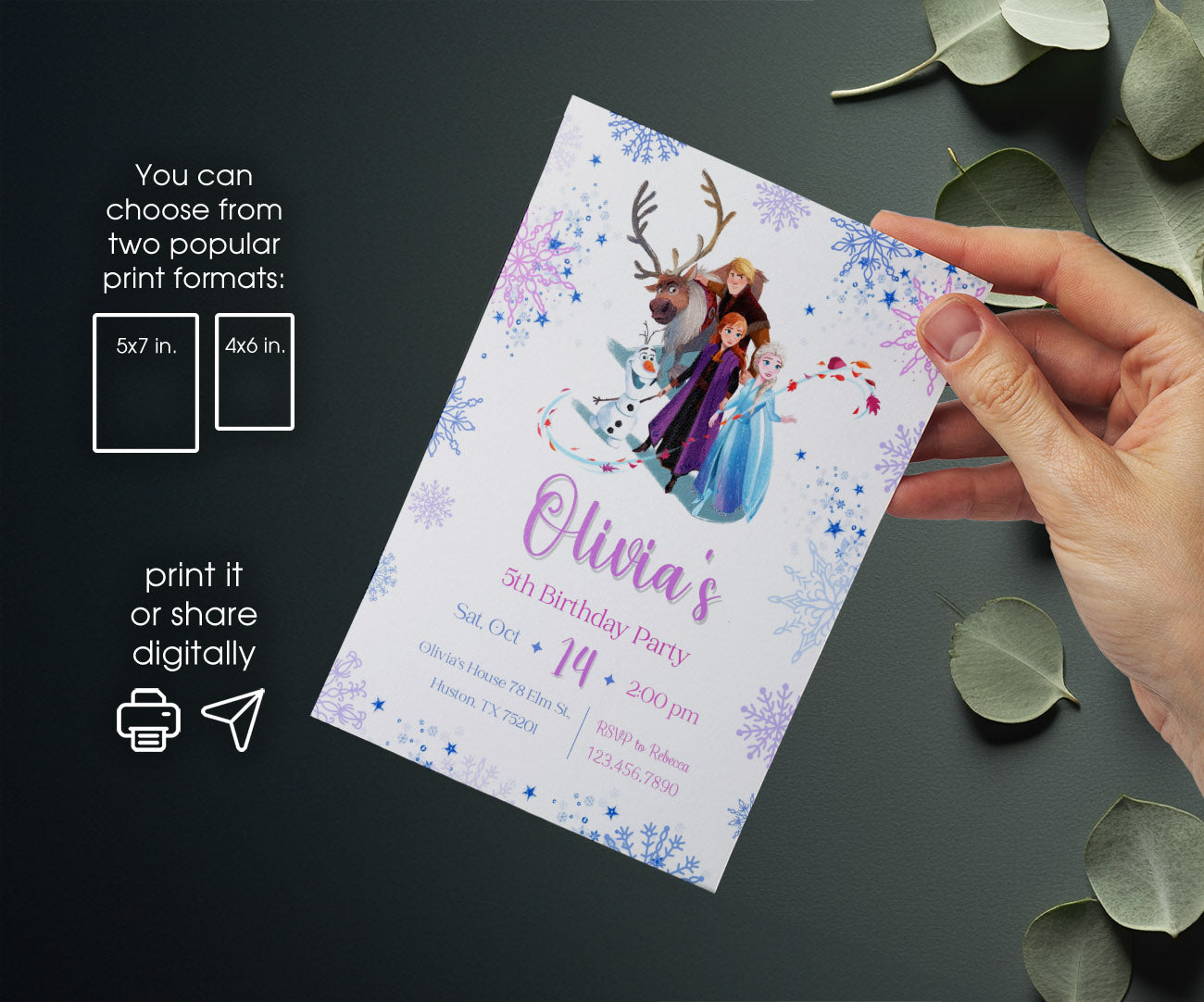 Frozen Elsa customizable invitation template | Share or Print | girl | NH009