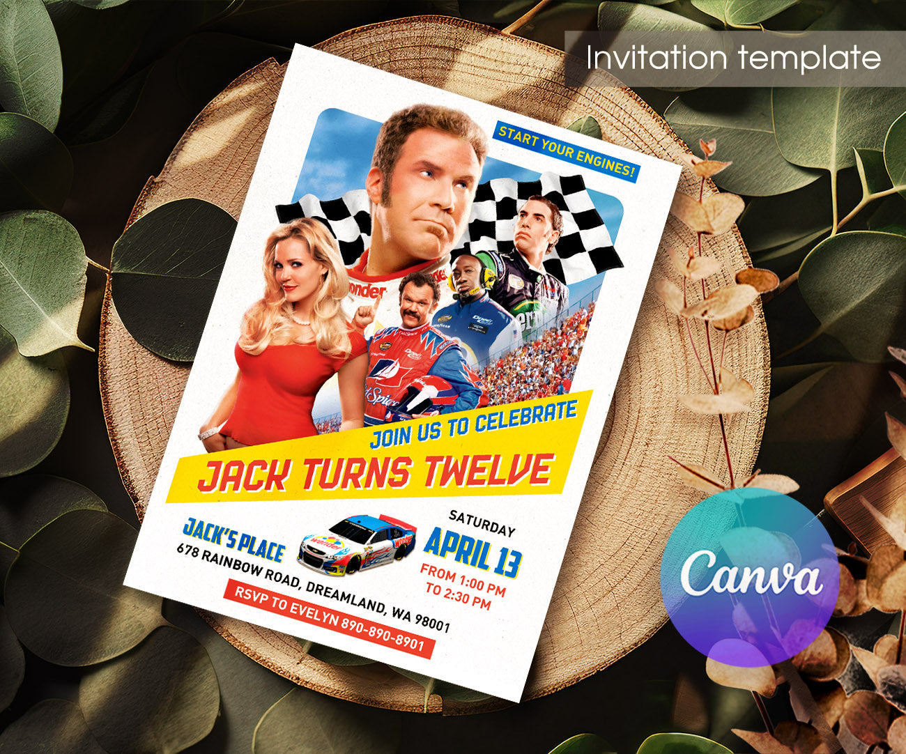 Nascar Ricky Bobby customizable invitation template | Share or Print | boy | IE168