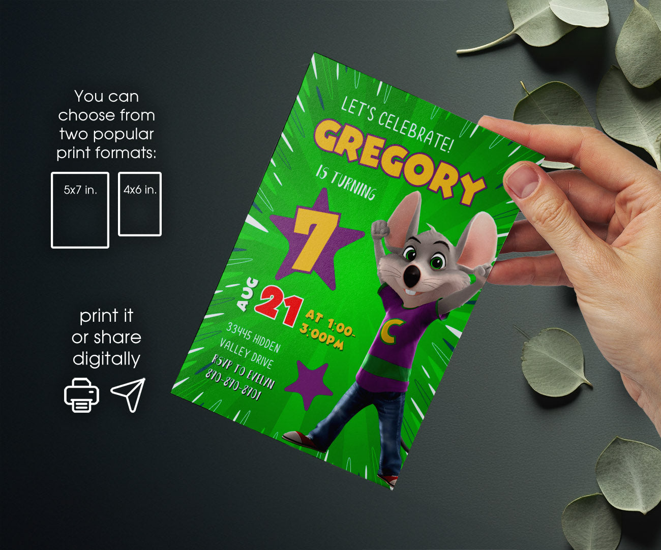 Chuck E. Cheese customizable invitation template | Share or Print | NW665
