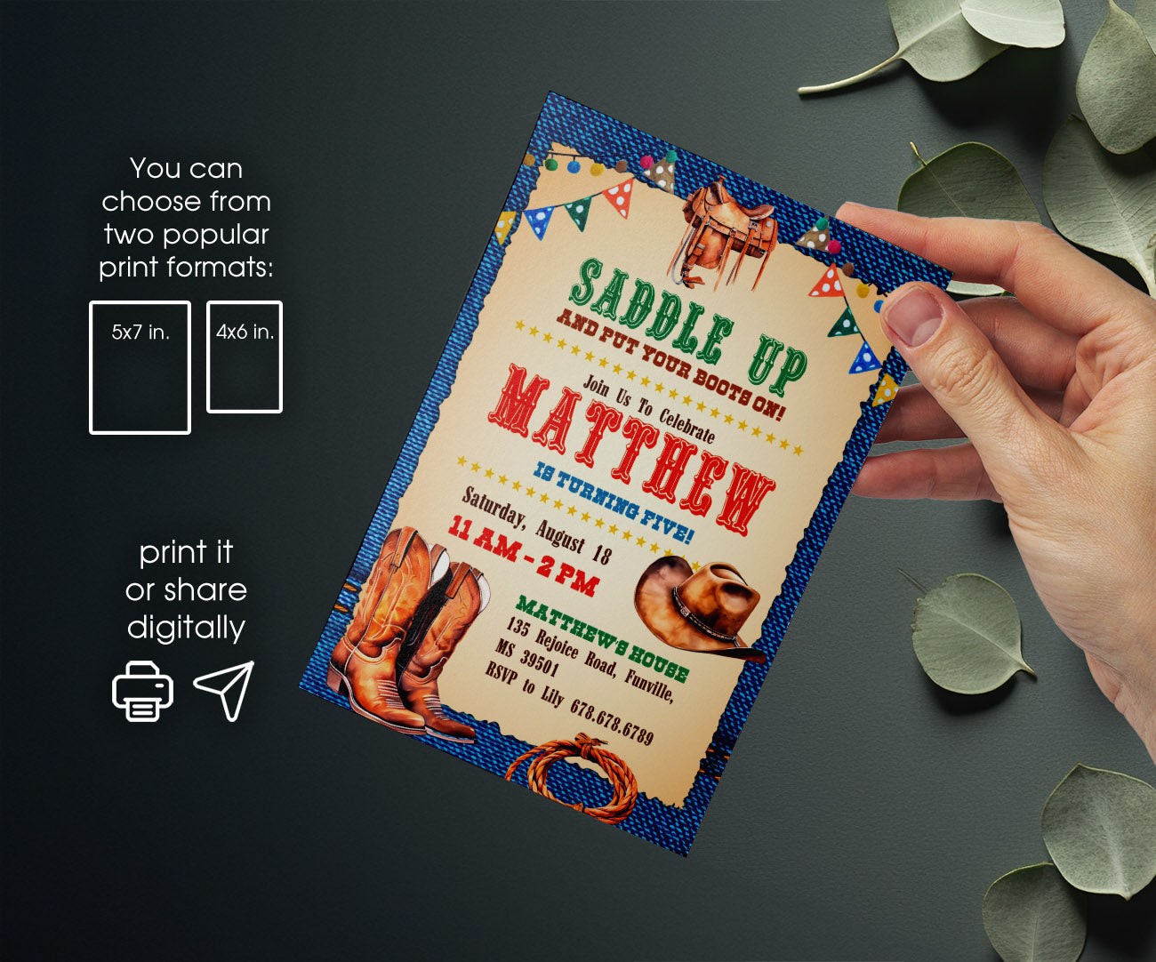 Cowboy Rodeo customizable invitation template | Share or Print | boy | KK589
