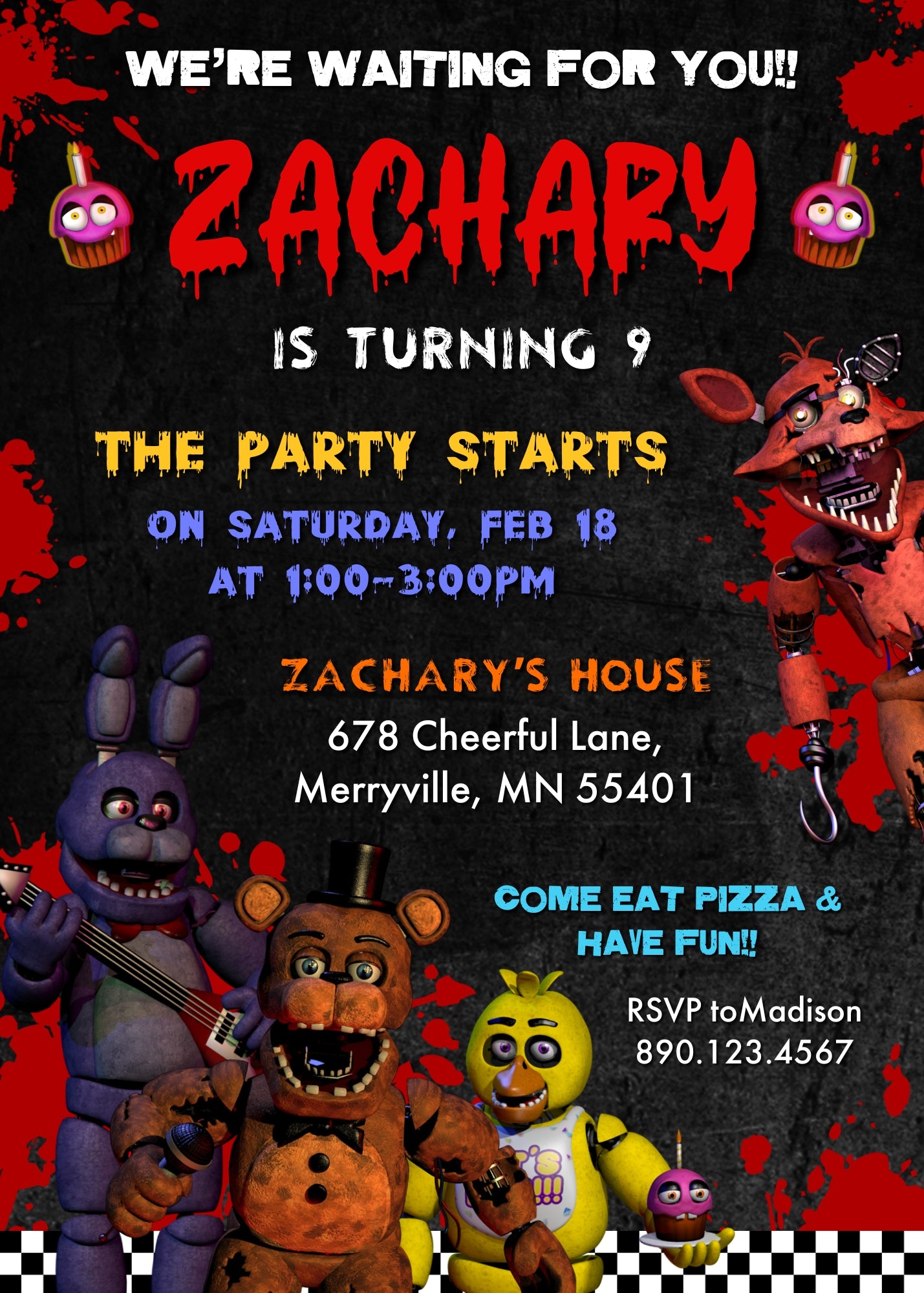 Five Nights at Freddy's customizable invitation template | Share or Print | NK770