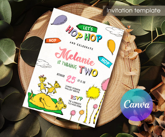 Dr Seuss Hop on Pop customizable invitation template | Share or Print | OB086