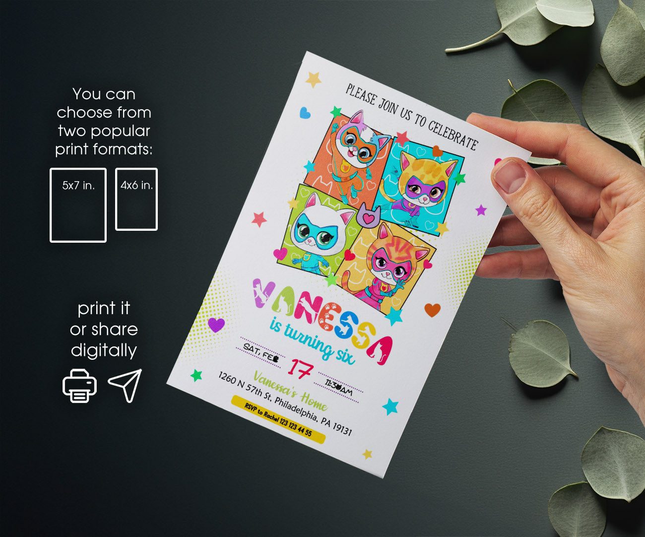 SuperKitties customizable invitation template | Share or Print | AI724