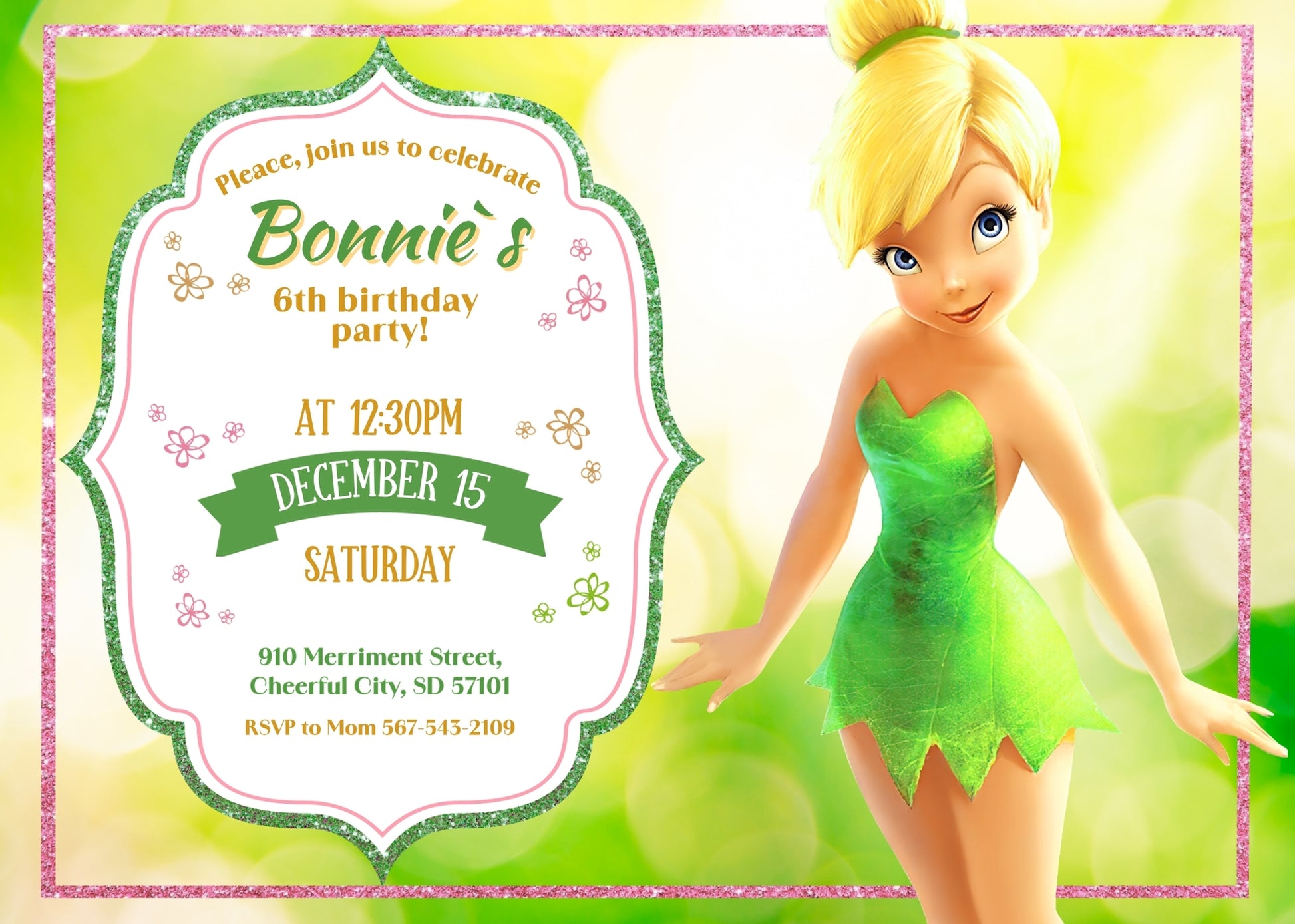 Tinker Bell Fairy Princess customizable invitation template | Share or Print | girl | LV950