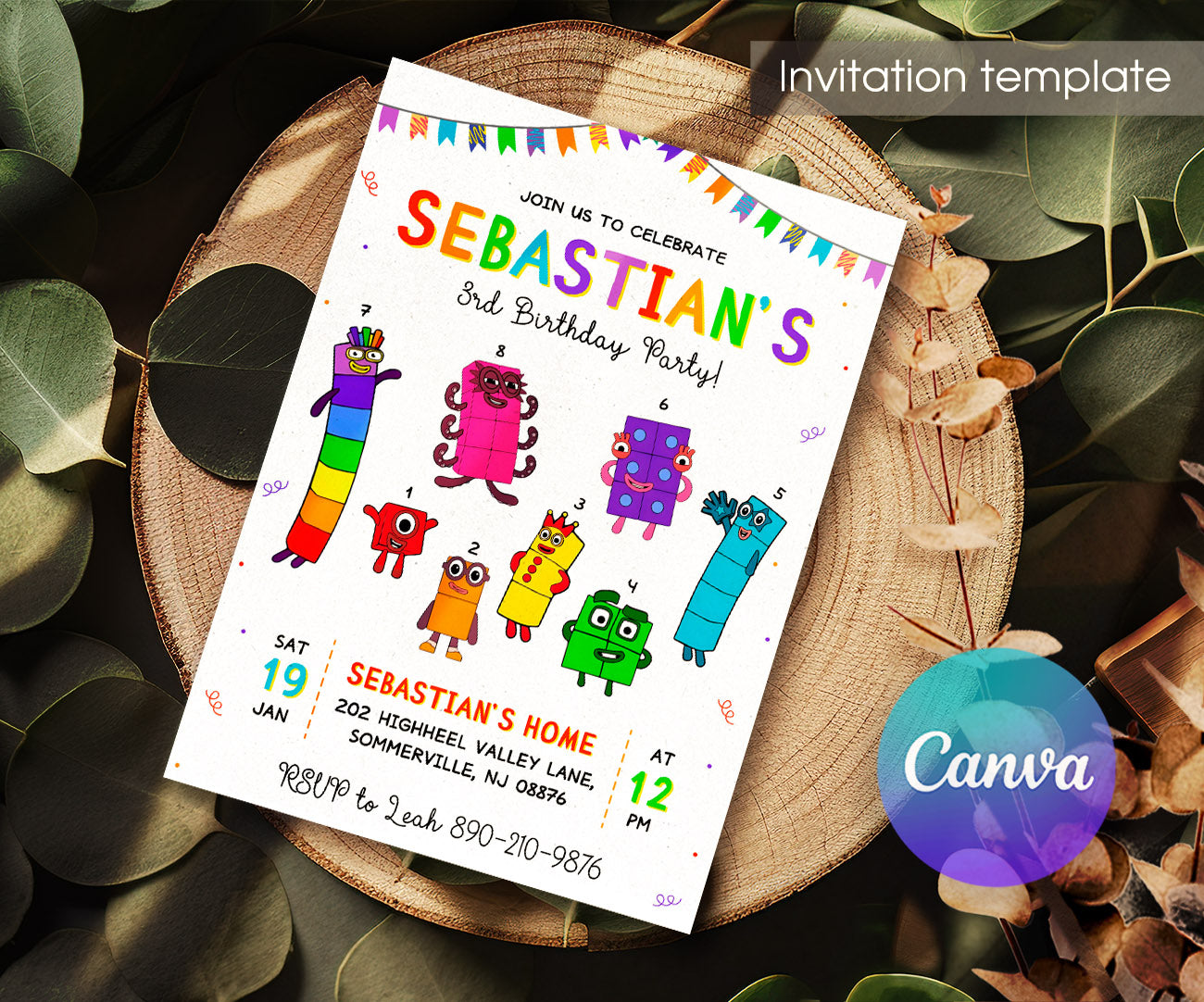 Numberblocks customizable invitation template | Share or Print | NF860