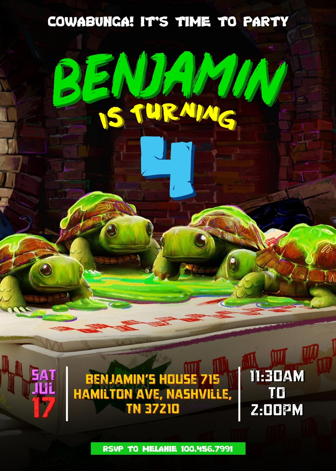 Teenage Mutant Ninja Turtles Mutant Mayhem customizable invitation template | Share or Print | boy | NZ115