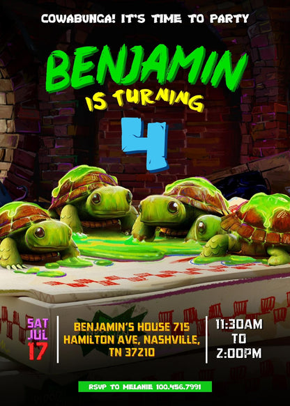 Teenage Mutant Ninja Turtles Mutant Mayhem customizable invitation template | Share or Print | boy | NZ115