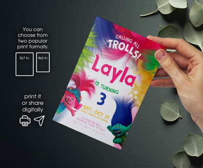 Trolls Poppy customizable invitation template | Share or Print | FR563