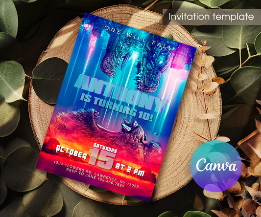 Godzilla X King Kong customizable invitation template | Share or Print | VF624