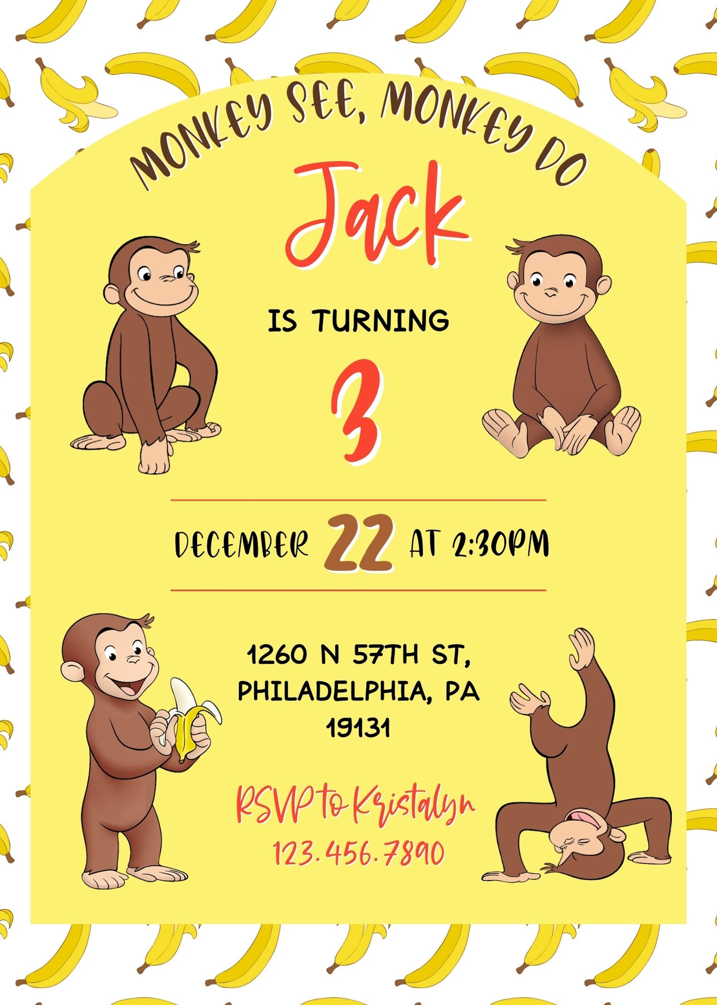 Curious George Monkey customizable invitation template | Share or Print | MQ462