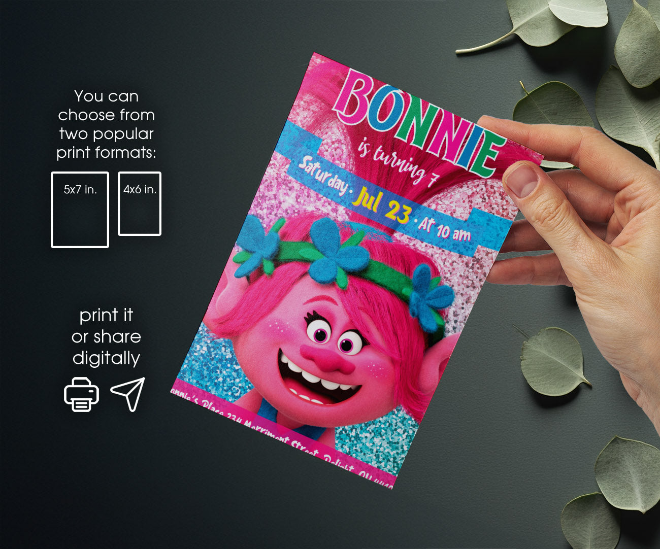 Trolls Poppy customizable invitation template | Share or Print | XR137