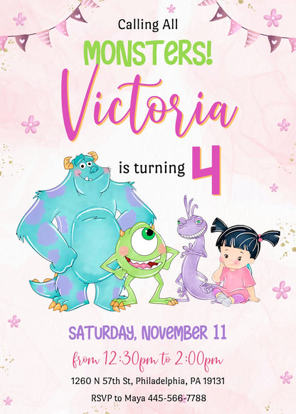 Monsters, Inc. customizable invitation template | Share or Print | WH471
